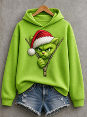 Women's Christmas Funny Cat Ew,People Print Casual Hoodie