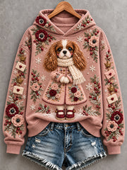 Women's Cute Christmas Cavalier King Charles Spaniel Dog Print Cozy Hoodie