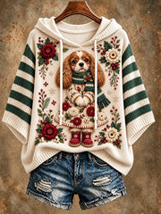 Women's Cute Christmas Cavalier King Charles Spaniel Dog Print Hooded Sweater