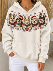 Women's Christmas-themed Corgis pattern casual hoodie