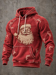 Men's Retro Santa Claus Christmas Print Casual Hoodie