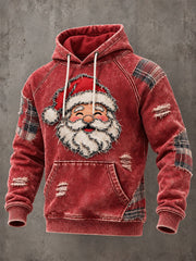 Men's Retro Santa Claus Christmas Print Casual Hoodie