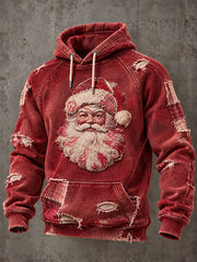 Men's Retro Santa Claus Christmas Print Casual Hoodie