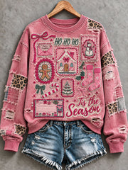 Women's Tis The Season Pink Christmas Print Regular Sweatshirt