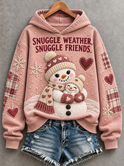 Women's Cute Christmas Snowman Patchwork Print Cozy Hoodie
