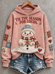 Women's Cute Christmas Snowman Patchwork Print Cozy Hoodie
