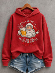 Women's Christmas Funny Santa Claus It‘s The Most Wonderful Time For A Beer! Print Casual Hoodie