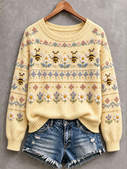 Women's Bee and Flower Cozy Knit Sweater