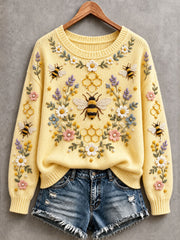 Women's Bee and Flower Cozy Knit Sweater