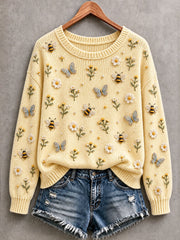 Women's Bee and Butterfly Insect Art Cozy Knit Sweater