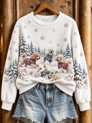 Women's Poodles Pattern Causal Flannel Sweatshirt