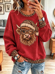 Women's Christmas Highland Cow Print Casual Sweatshirt