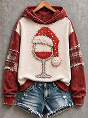Women's Christmas Red Wine Glass Print Regular Sweatshirt