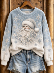 Women's Winter Christmas Santa Claus Pattern Casual Flannel Sweatshirt