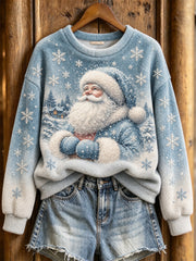 Women's Winter Christmas Santa Claus Pattern Casual Flannel Sweatshirt