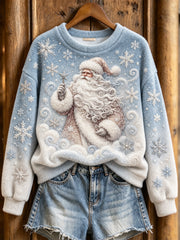 Women's Winter Christmas Santa Claus Pattern Casual Flannel Sweatshirt