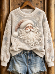 Women's Winter Christmas Santa Claus Pattern Casual Flannel Sweatshirt