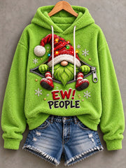 Women's Ew People Gnome Print Flannel Hoodie