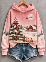 Women's Christmas Landscape Print Hoodie