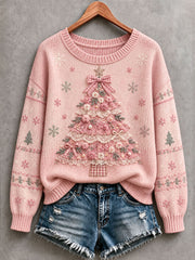 Women’s Pink Christmas Tree Cozy Knit Sweater