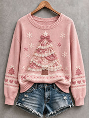 Women’s Pink Christmas Tree Cozy Knit Sweater