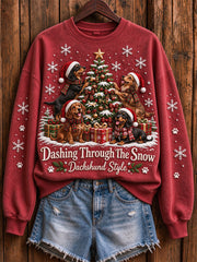 Women's Dashing Through The Snow Christmas Dachshunds Print Sweatshirt