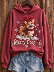 Women's Christmas Corgi Merry Corgmas Print Cozy Hoodie