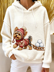 Women's Cute Dog Print Flannel Hoodie