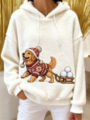 Women's Cute Dog Print Flannel Hoodie