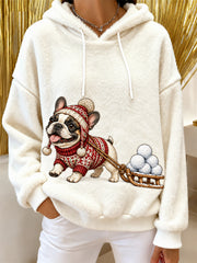 Women's Cute Dog Print Flannel Hoodie