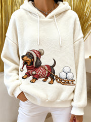 Women's Cute Dog Print Flannel Hoodie