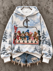 Women's Ski Lift Pug Fun Print Casual Sweatshirt