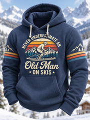 Men's Funny Never Underestimate An Old Guy On Skis Ready For Ski Season Casual Hoodie