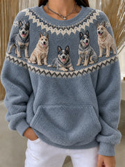 Women's Vintage Cattle Dogs Yoke Isle Print Cozy Flannel Sweatshirt