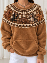 Women's Vintage Dachshund Dogs Yoke Isle Print Cozy Flannel Sweatshirt