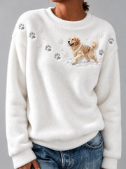 Women's Golden Retriever Dog in the Snow Paw Prints & Snowflakes Print Flannel Sweatshirt