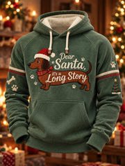 Men's Funny Christmas Xmas Dachshund Printed Velvet Raglan Hoodie