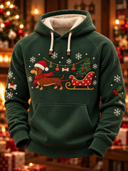 Men's Funny Christmas Xmas Dachshund Printed Velvet Raglan Hoodie