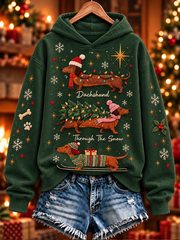 Women's Funny Christmas Xmas Dachshund Printed Regular Sweatshirt