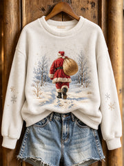Women's Winter Santa Claus Pattern Casual Flannel Sweatshirt