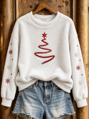 Women's Winter Christmas Tree Pattern Casual Flannel Sweatshirt