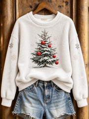Women's Winter Christmas Tree Pattern Casual Flannel Sweatshirt