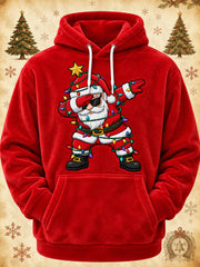 Men's Funny Christmas Santa Claus Print Casual Flannel Hoodie