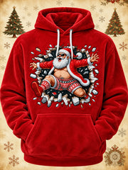 Men's Funny Christmas Santa Claus Print Casual Flannel Hoodie