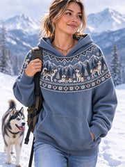 Women's Vintage Siberian Husky Dogs Yoke Isle Pattern Casual Hoodie