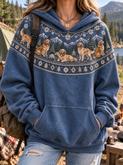Women's Vintage Golden Retriever Dogs Mountain Pattern Casual Hoodie