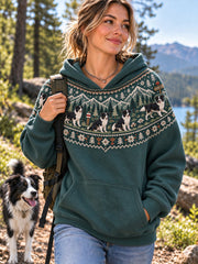 Women's Vintage Border Collie Dogs Mountain Pattern Casual Hoodie
