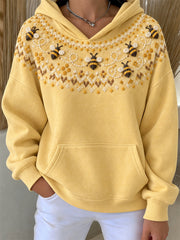 Women's Vintage Flying Bees & Honeycomb Yoke Isle Pattern Print Hoodie