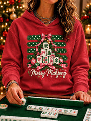 Women's Christmas Mahjong Print Casual Hoodie