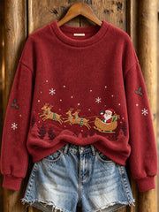 Women's Santa Claus And Reindeer Pattern Causal Flannel Sweatshirt